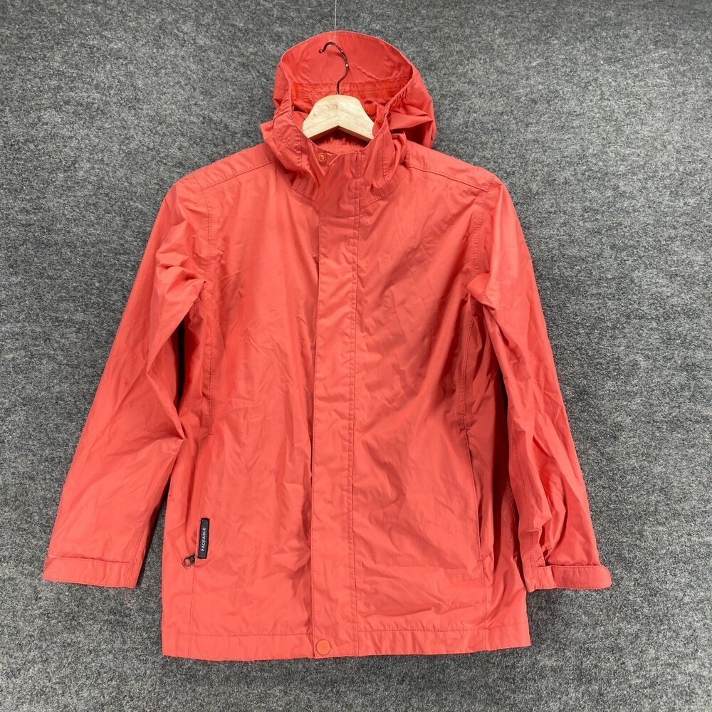 White Sierra Windbreaker Jacket Women M Medium Pink Hooded Full Zip Long Sleeve